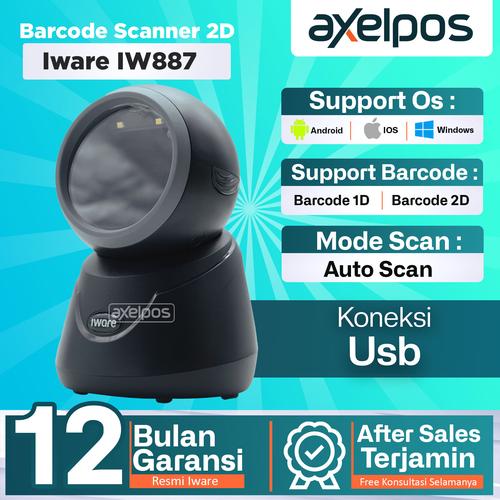 [EZO.7800113] Omni Barcode Scanner Duduk Auto Scan 1D - 2D Iware IW887 Usb