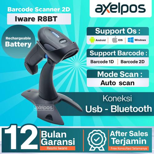 [EZO.7800137] SCANNER BARCODE BLUETOOTH WIRELESS 2D IWARE R-8BT WITH STAND