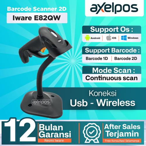 [EZO.7800138] BARCODE SCANNER WIRELESS 2D IWARE E-82QW WITH STAND