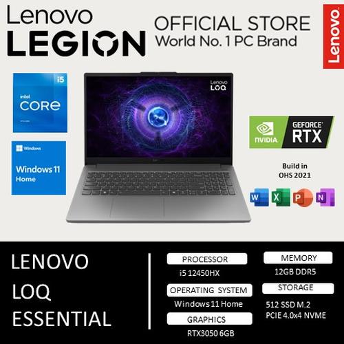 [EZO.2400030] Lenovo LOQ 15IAX9E Essential i5 12450HX RTX3050 6GB/ 12GB 512GB W11+OHS 15.6FHD 144HZ 100SRGB