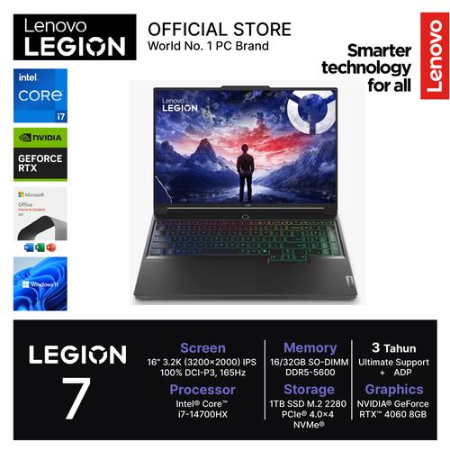 [EZO.2400167] Lenovo Legion 7 16irx9 I7-14700HX RTX4060 8GB / 16GB 1TB SSD 16" W11 OHS 165Hz PKRGB - 07ID