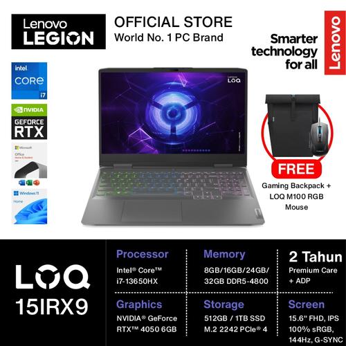[EZO.2400230] Lenovo LOQ 15 I7 13650HX RTX4050 6GB 8GB 512GB W11 OHS 15” FHD -0PID