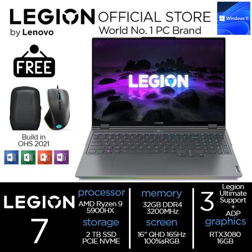[EZO.2400349] Lenovo Legion 7 Ryzen 9 5900 32GB 2TBssd RTX3080 16GB W11+OHS 16" FHID