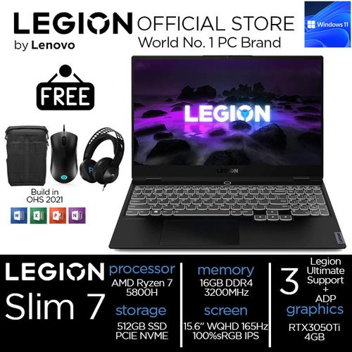 [EZO.2400389] Lenovo Legion Slim S7 Ryzen 7 5800 16GB 512SSD RTX3050TI 4GB W11+OHS