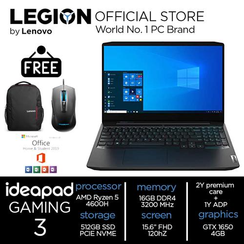 [EZO.2400464] Lenovo Gaming 3 JSID Ryzen 5 4600 16GB 512ssd GTX1650 4GB W10 15.6FHD