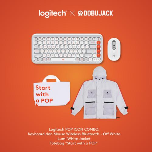 [EZO.8500003] Logitech POP ICON COMBO Keyboard dan Mouse Bluetooth Off White X Dobujack Lumi White Waterproof Jacket Exclusive Bundle