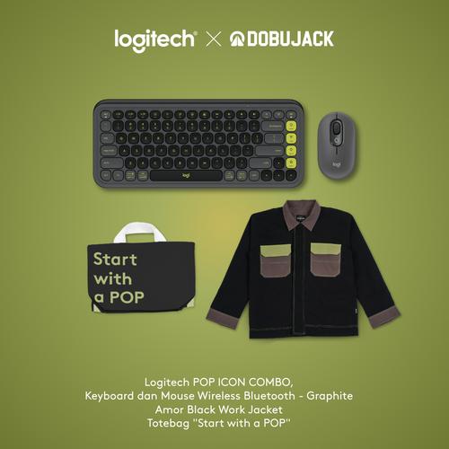 [EZO.8500004] Logitech POP ICON COMBO Keyboard dan Mouse Bluetooth Graphite X Dobujack Amor Black Work Jacket Exclusive Bundle