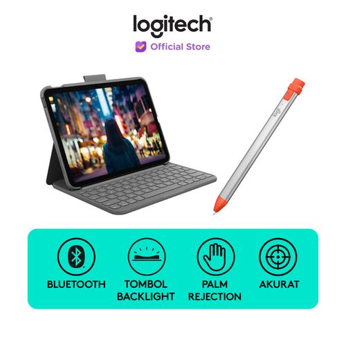 [EZO.8500121] [BUNDLING] Logitech Slim Folio Keyboard Case iPad 10th & Crayon Stylus Pen For Apple