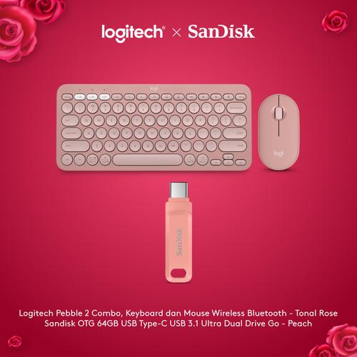 [EZO.8500131] Logitech x SanDisk Exclusive Pebble 2 Mouse Keyboard Rose