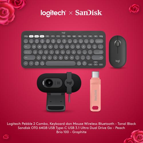 [EZO.8500132] Logitech x SanDisk Exclusive Pebble 2 Mouse Keyboard Webcam Graphite