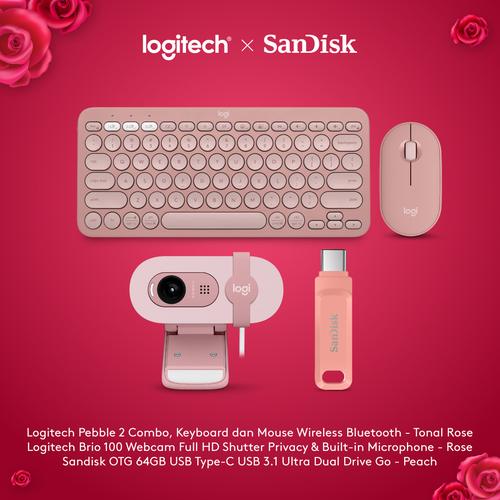 [EZO.8500133] Logitech x SanDisk Exclusive Pebble 2 Mouse Keyboard Webcam Rose