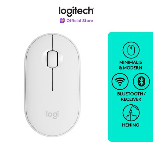 [EZO.8500212] Logitech Pebble M350 Mouse Wireless Bluetooth Slim Silent - Off White