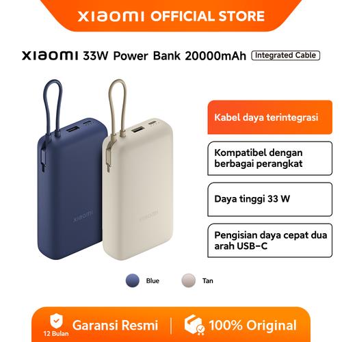 [EZO.3200063] Xiaomi 33W Power Bank 20.000 mAh | Kabel daya terintegrasi | Daya tinggi 33 W | Pengisian daya cepat [Official Store]