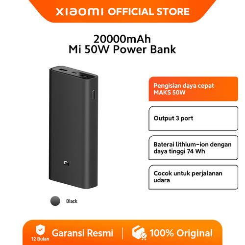 [EZO.3200087] Xiaomi Power Bank 50W 20000 mAh | Pengisian daya cepat MAKS 50W | Output 3 port | Baterai Lithium-Ion | Daya tinggi 74 Wh [ Official Store ]