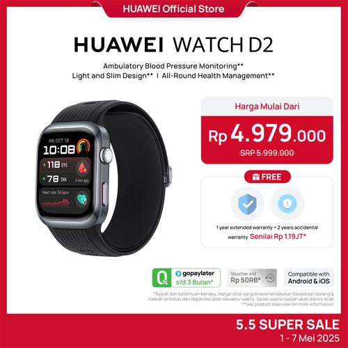 [EZO.4300014] HUAWEI WATCH D2 Smartwatch | 24-hour Ambulatory Blood Pressure Monitoring | Light and Slim Design | All-Round Health Management | Family Care