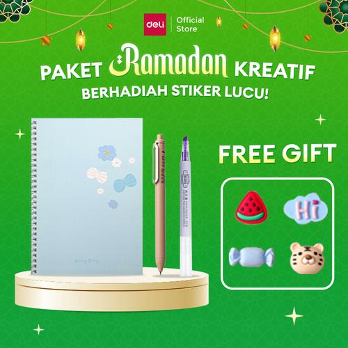 [EZO.7000021] Deli Paket Ramadhan Kreatif / 1 Buku Tulis, 1 Pulpen Gel, 1 Highlighter / FREE STICKER LUCU