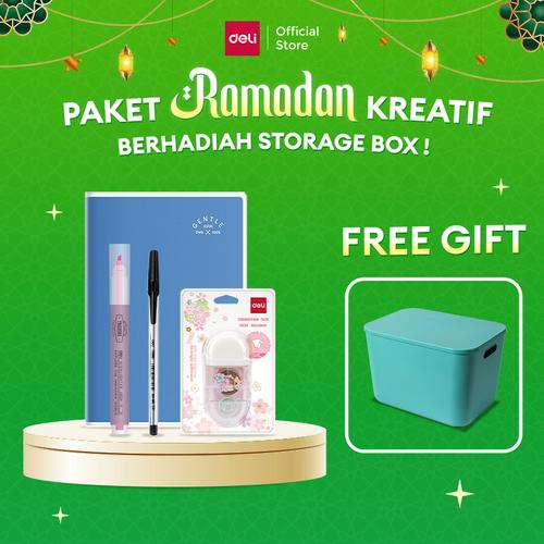 [EZO.7000026] Deli Paket Ramadhan Kreatif / 1 Buku Tulis A5, 1 Ballpoint, 1 Highlighter, 1 Correction Tape / FREE STORAGE BOX