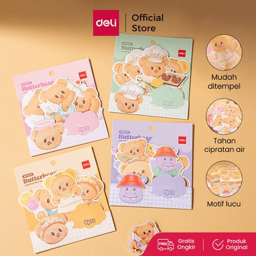 [EZO.7000038] Deli x Butterbear Sticker Beruang Lucu Tahan Air Mudah Menempel Motif HY210