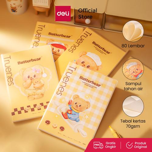 [EZO.7000040] Deli x Butterbear Buku Catatan / Notebook 80 lembar Sampul Tahan Air HY204