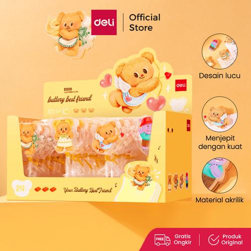[EZO.7000043] Deli x Butterbear Jepitan Kertas / Binder Clip Akrilik Motif Lucu HY401
