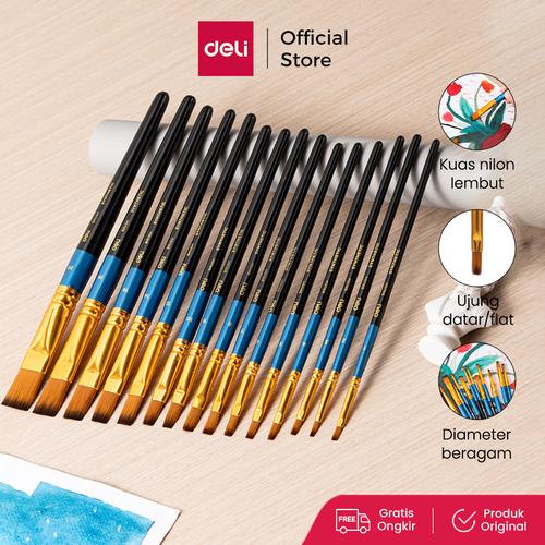[EZO.7000048] Deli Kuas Lukis Nilon Lembut Ujung Datar /  Flat Head Brush  Beragam Diameter EC409