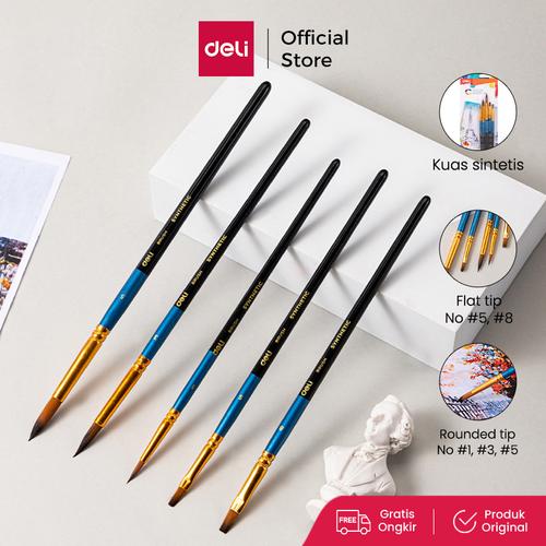 [EZO.7000051] Kuas Lukis Bulat dan Datar / Deli Flat Brush Elastis dan Lembut