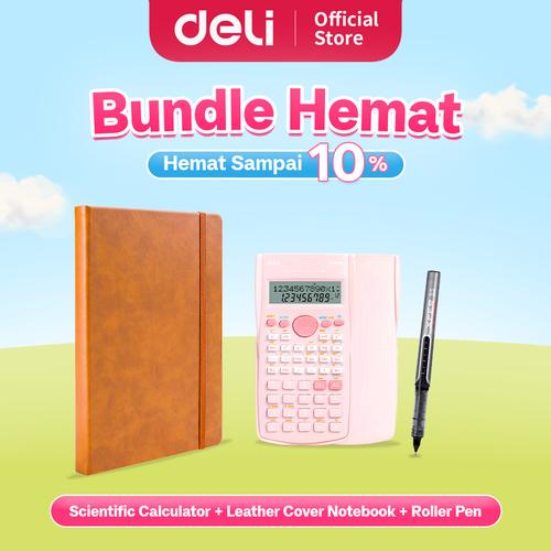 [EZO.7000065] Deli Bundle Hemat 6 / 1 Kalkulator Ilmiah, 1 Buku Catatan Sampul Kulit, 1 Pen Roller / Overstock2025-6