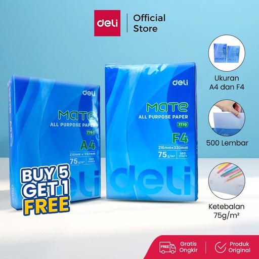 [EZO.7000077] Deli Kertas HVS / Copy Paper 500 lembar A4 F4 E7770