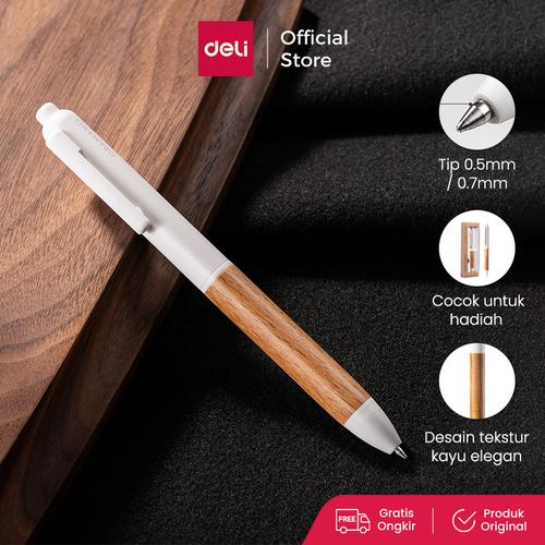 [EZO.7000078] Deli Gel Pen Motif Kayu / Wood Matte Textured Smooth Writting A95