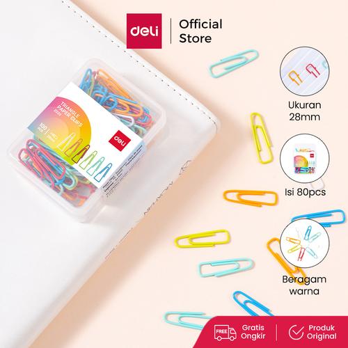 [EZO.7000083] Deli Klip Penjepit Kertas / Paper Clip Warna Warni 80pcs EZ032