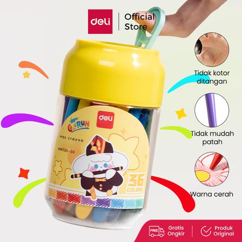 [EZO.7000089] Deli Krayon Lilin / Wax Crayon Tidak Kotor ditangan Triangular Grip HM730