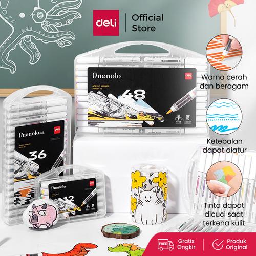 [EZO.7000092] Deli Spidol Akrilik / Acrylic Marker Water Based Mudah Dibersihkan 12/24/36/40 Warna Cerah HM119