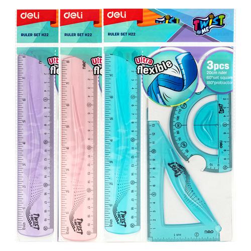 [EZO.7000150] Deli Set Penggaris Elastis / Ruler Set 3 PCS EH22