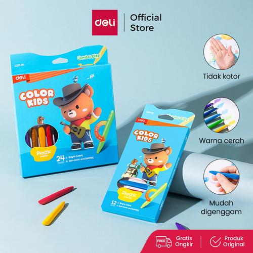 [EZO.7000164] Deli Krayon Plastik Anak Tidak Kotor Ditangan Mudah Digenggam / Plastic Crayon EC227