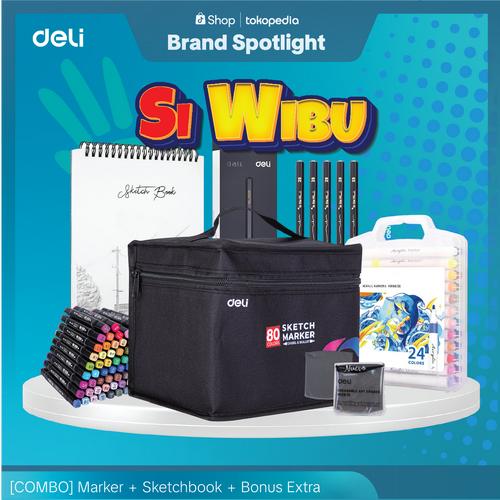 [EZO.7000168] [Si WIBU] Deli Combo Sketch Marker/Acrylic Marker + Skecth Marker + Penghapus bisa dibentuk + Nusign Pensils + Rautan