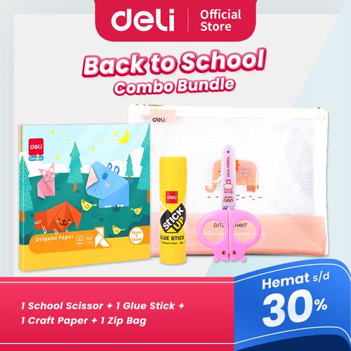 [EZO.7000245] DELI "BACK TO SCHOOL" BUNDLE - 1 School Scissor, 1 Glue Stick, 1 Craft Paper, 1 Zip Bag