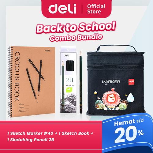 [EZO.7000247] DELI "BACK TO SCHOOL" BUNDLE - 1 Sketch Marker #40, 1 Sketch Book, 1 2B Sketching Pencil