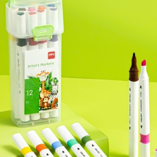 [EZO.7000299] Deli Spidol Sketsa Sketch Marker 12 64 Warna Dual Tip Non Toxic HM102