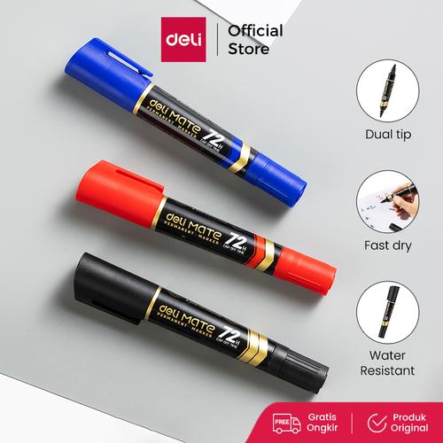 [EZO.7000308] Deli Spidol Permanen Papan Tulis Permanent Marker Dual Tip EU72