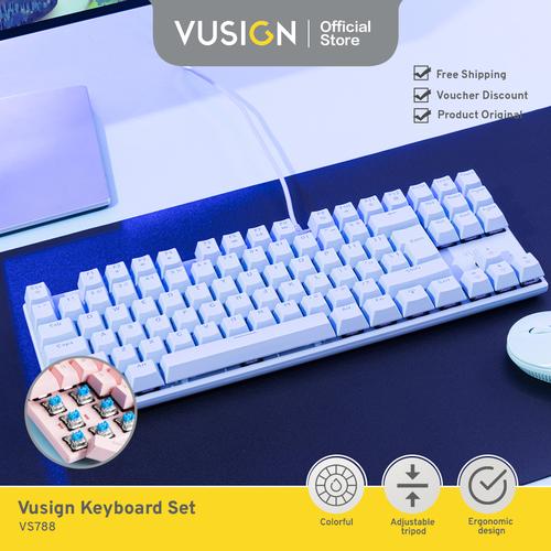 [EZO.7000310] Vusign Gaming Keyboard Pink Blue White With Backlight Ergonomic VS788