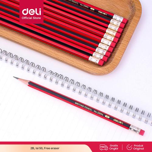 [EZO.7000311] Deli Pensil 2B / Graphite Pencil Isi 50 Gratis Penghapus 33594