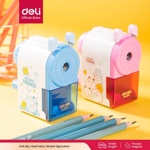 [EZO.7000325] Deli Rautan Pensil Putar / Rotary Pencil Sharpener Pink Biru Lucu 0641