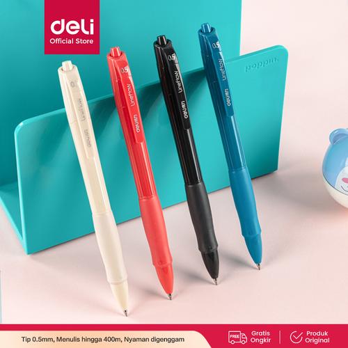 [EZO.7000368] Deli Gel Pen Pulpen Gel Retractable 0.5mm 3 Warna Bullet Tip S08 12PCS