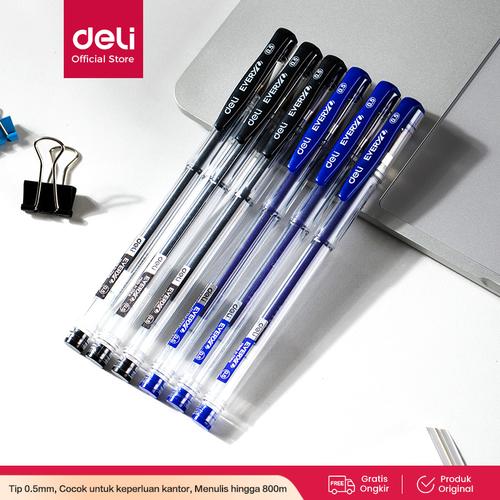 [EZO.7000373] Deli Pulpen Gel / Gel Pen 0.5 mm Nyaman Digenggam EG65 12pcs