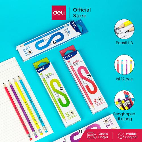 [EZO.7000378] Deli Pensil HB / Graphite Pencil Isi 12 Dengan Penghapus EU50800