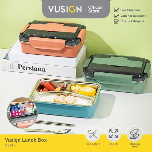 [EZO.7000406] Vusign Kotak Makan Bekal Lunch Box Set Stainless steel 640ml VS943