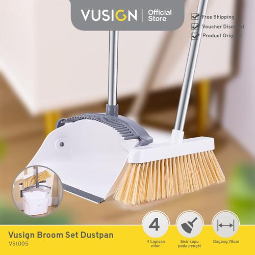 [EZO.7000498] Vusign Broom Set Dustpan / Set Sapu Pengki Putih Dapat Dilipat VS1005