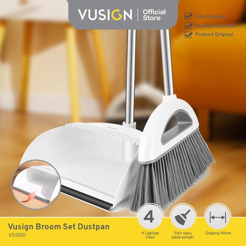 [EZO.7000499] Vusign Broom Set Dustpan / Set Sapu Pengki Putih 90cm VS1001