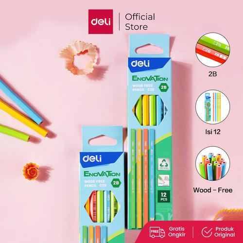 [EZO.7000531] Deli Wood Free Pencil / Pensil 2B Isi 12 Bahan Daur Ulang EC28