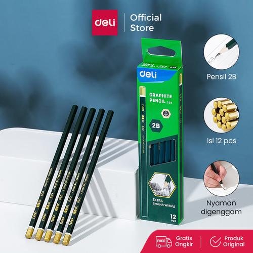 [EZO.7000532] Deli Graphite Pencil / Pensil Kayu 2B Isi 12 Nyaman Digenggam EC29